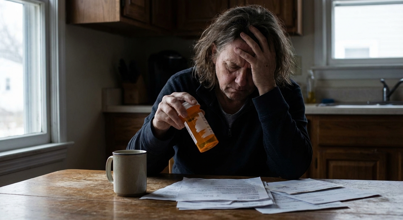 Patient experiencing distress with empty prescription bottle