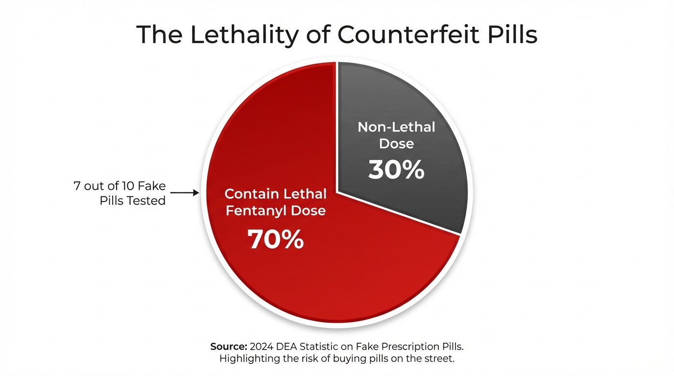 Infographic showing the lethality statistics of counterfeit pills